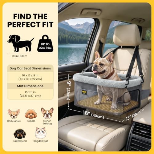 Conlun Elevated Pet Car Seat with Cooling Mat, Travel Booster for Small Dog - Image 2