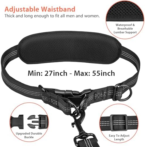Uppetly Hands Free Dog Running Leash with Waist Belt, Dual Handle Elastic Bungees Retractable Rope for Medium and Large Dogs, Reflective Stitches for Walking Hiking Biking (Large Pink, 25-120lb - Image 3