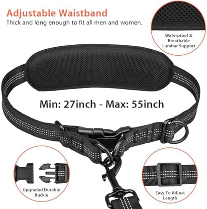 Uppetly Hands Free Dog Running Leash with Waist Belt, Dual Handle Elastic Bungees Retractable Rope for Medium and Large Dogs, Reflective Stitches for Walking Hiking Biking (Large Pink, 25-120lb - Image 3