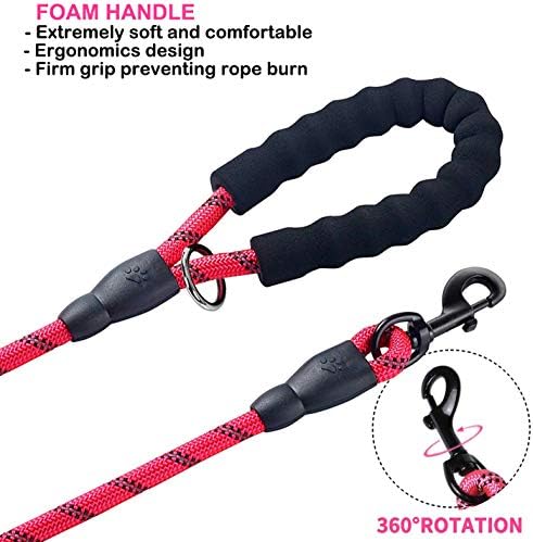 JSXD 5 FT Heavy Duty Double Handle Dog Leash with Comfortable Padded and Reflective Rope, for Small to Large Dogs (Rope-Red) - Image 4