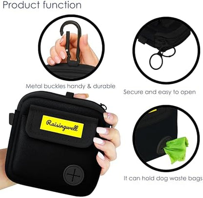 Raisingwell Dog Treat Pouch for Pet Walking and Training with Clicker, Poop Bags, and Three Bags Design Small Fanny Zipper Pack Holder for Puppy Snack Dispenser Kit for Leash and Outdoor Use (Black) - Image 4