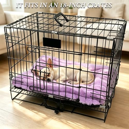 18 Inch Ultra Soft Comfy Pet Bed, Tiny Dog Bed, Washable Anti-Slip Crate Pad Sleeping Cushion Mat for XX-Small Dogs, Indoor Cats & Cat Carrier, Purple - Image 2