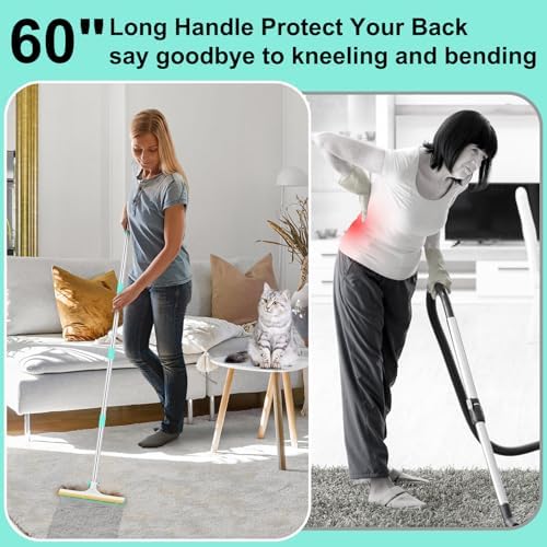 Carpet Rake for Pet Hair Removal - 60" Adjustable Long Handle Carpet Rake, 3 in 1 Reusable Pet Hair Removal Tool Kit, Cat Dog Fur Rakes Scraper Carpet Broom (White) - Image 4