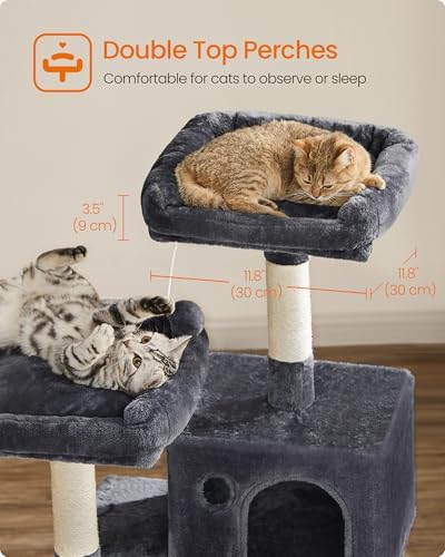 Feandrea Cat Tree, 55.8-Inch Large Cat Tower, Multi-Level Condo, Smoky Gray - Image 4