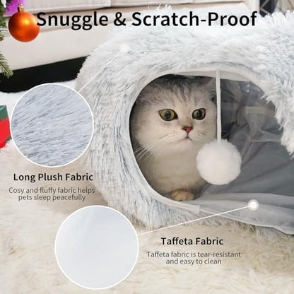 Cat Tunnels for Indoor Cats, Cat Tunnel Bed Under Christmas Tree, Collapsible Donut Tunnel for Medium & Large Cat, Peekaboo Cave Toy, Gray - Image 4