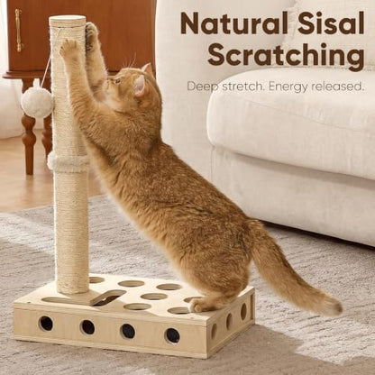 FUKUMARU Sisal Cat Scratching Post, Wood Cat Scratcher with Interactive Box - Image 3