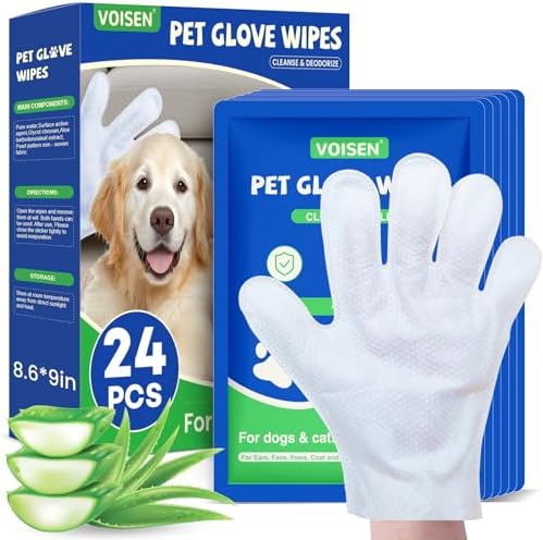 VOISEN 24 Pcs Pet Glove Wipes for Dogs, Pet Cleaning Gloves by VOISEN