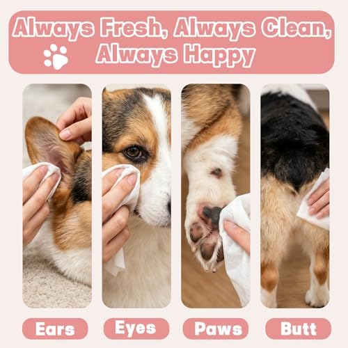 320 Count Hypoallergenic Dog Wipes for Paws & Butt, Extra Thick Plant Based Pet Wipes for Dogs & Cats, Alcohol-Free Lick-Safe Grooming Wipes, 80 Count x 4 Pack - Image 4