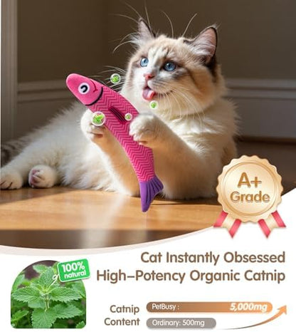 PetBusy Cat Toys with[5000mg A+Natural Catnip &Silvervine] [Baby Grade] Interactive Soft Chew Kicker Cat Toys for Indoor Cats & Kittens, [Crinkle &Bell] Fish Sound Toy, Drives Bored Cat Crazy with Fun - Image 2