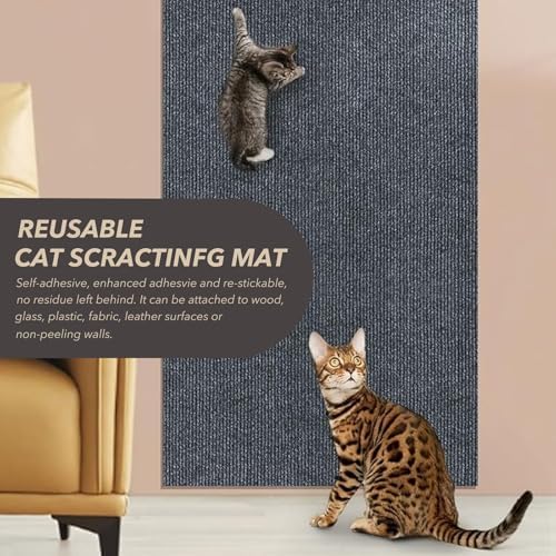 78.7"X15.8" Cat Scratching Mat, Self-Adhesive Cat Scratch Carpet, DIY Cats Scratch Furniture Protector for Couch, Sofa, Wall & Door, Durable Furniture Guards Couch Scratcher from Cats Claws, Dark Grey - Image 5