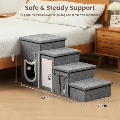 Pet Stairs with Storage and Condo, Cat Stairs for Old Cats, Grey - Image 6