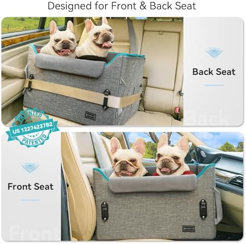 PETSFIT Dog Booster Car Seat for Small/Medium Dogs, Dog Car Seat for Medium Sized Dog with 2 Clip-On Safety Leashes and Patented Buckles, Pet Car Seat with Storage Pockets for Pets Under 45Lbs (Grey) - Image 2
