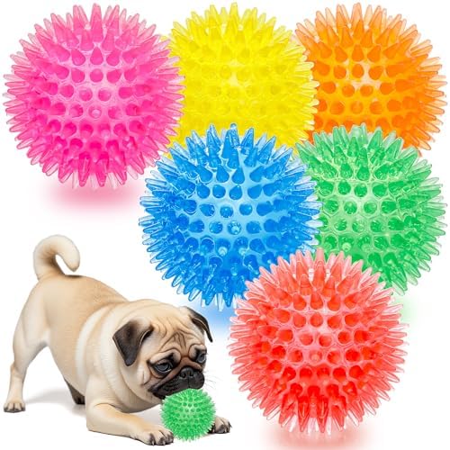Labeol 2.6” Heavy Duty Squeaky Balls for Dogs 6 Pack Puppy Chew Toys for Teething TPR Fetch Spike Dog Balls Dog Chew Toys for Small and Mideum Breed by Labeol