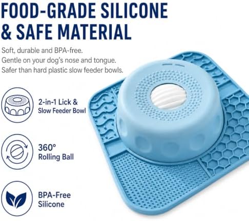2-in-1 Lick Bowl with Rolling Ball: Slow Feeder Dog Bowl - Image 6