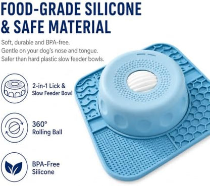 2-in-1 Lick Bowl with Rolling Ball: Slow Feeder Dog Bowl - Image 6