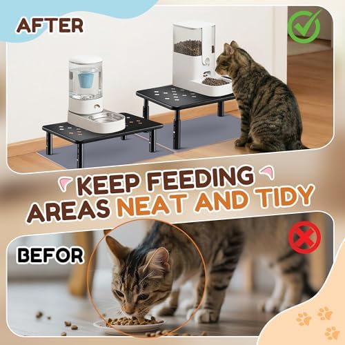 Dreyoo 2 Set Adjustable Cat Food Stand, Black,Gray Mat - Image 5