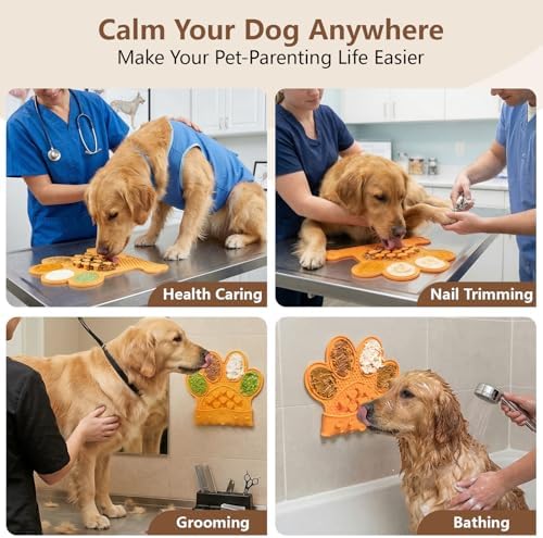 Dog Lick Mat with Suction Cups, Slow Feeder & Enrichment Mat for Dogs & Cats, Silicone Feeding Mat for Wet & Dry Food, Anxiety Relief, Mess-Free Foldable Pocket Design, Orange - Image 5