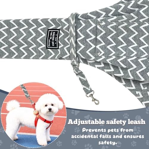 Dog Sling Carrier for Small Dogs and Cats 5–16 lbs, Puppy Carrier Sling with Safety Hook and Storage Pocket, Hands Free Pet Carrier Purse for Travel, Walking, Shopping (Grey Ripple) - Image 4