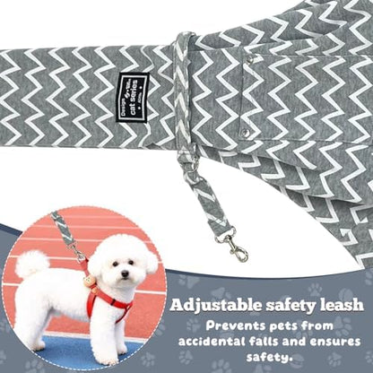 Dog Sling Carrier for Small Dogs and Cats 5–16 lbs, Puppy Carrier Sling with Safety Hook and Storage Pocket, Hands Free Pet Carrier Purse for Travel, Walking, Shopping (Grey Ripple) - Image 4