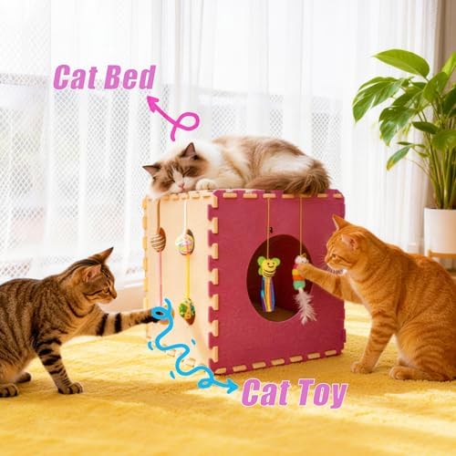 Larger-Size Interactive Cat Toys for Indoor Cats, Kitten Toys, Catnip Toys, Cat Wand, Feather Wand, Bells & Balls for Indoor Cats,30 Pcs Puzzle Box with Cooling Mat - Image 2