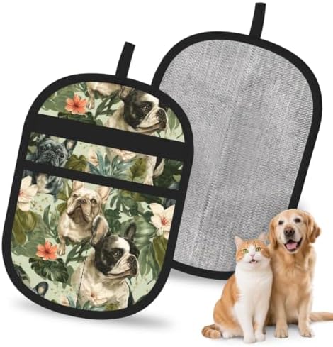 French Bulldog Tropical Leaf Green Pet Hair Removal Glove For Cats Dogs by FREEHOTU
