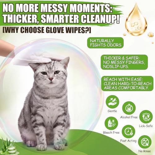 Irenare 6 Pack / 150 Pcs Pet Glove Wipes Bulk for Dogs and Cats, No-Rinse - Image 4