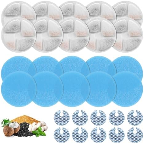 10 Set Cat Water Fountain Filters for 2L/67oz Round Stainless Steel Pet Water Fountain, ZEKIRY Pet Water Fountain Filters, Triple Filtration Replacement Filters(10 Filter, 10 Sponge, 10 8D Sponge) by ZEKIRY