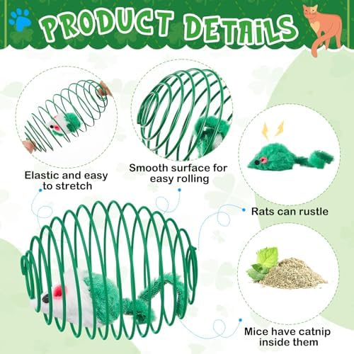 Jecery 5 Pcs Cat Toys Spring,Mouse,Green - Image 3