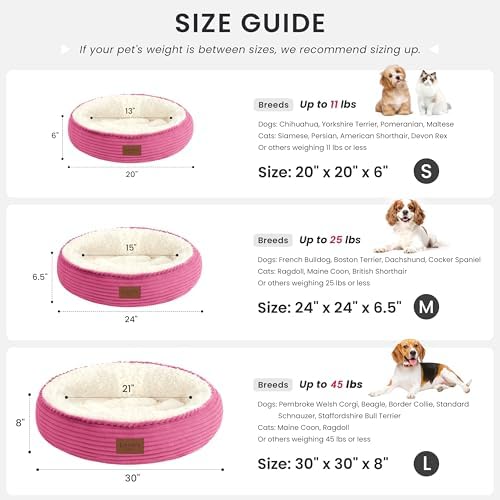 Love's cabin Round Donut Cat and Dog Cushion Bed, 20in Pet Bed for Cats or Small Dogs, Anti-Slip & Water-Resistant Bottom, Super Soft Durable Fabric Pet beds, Washable Luxury Bed Hot Pink - Image 4