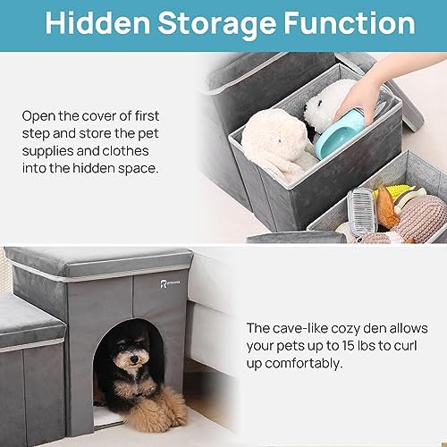 Foldable Pet Stairs with Cozy House & Storage - Image 7