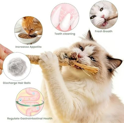 Silvervine Sticks for Cats and Cat Chew Rope Toy for Dental Care Teeth Cleaning&Anxiety Relief,Interactive Catnip Toys for Bored Indoor Cats（9pcs） - Image 3