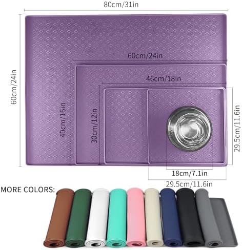 Ptlom Dog Food Mat Waterproof Pet Bowl Mats with High Lips, Non-Slip Dog Placemat Prevent Messy Spills to Floor, Silicone Puppy Feeding Tray for Small, Medium Large Dogs Cats, Purple, 31.5" 23.6" - Image 2