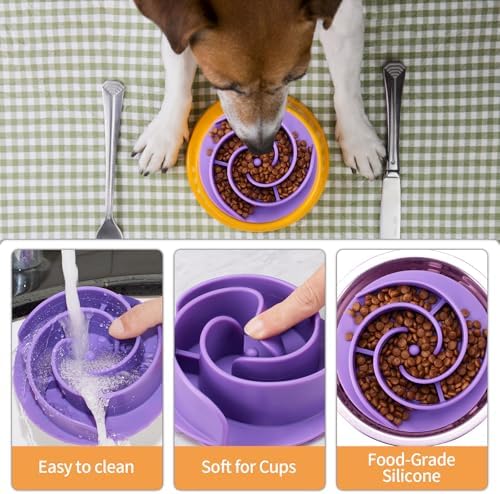 Slow Feeder Dog Bowls Insert, Bestalk Soft Silicone Slow Eating Feeder Insert with Suction Cups for Small, Medium and Large Dogs, Fit into Basic and Elevated Bowls - Image 4
