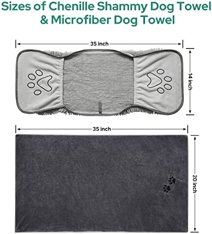 HOMEIDEAS 2 Pack Dog Towels Set, Chenille and Microfiber, Super Absorbent Soft Bath Shammy Towel with Hand Pockets for Pets Drying - Image 6