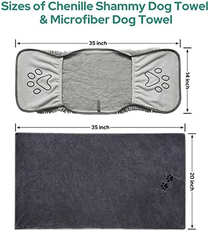 HOMEIDEAS 2 Pack Dog Towels Set, Chenille and Microfiber, Super Absorbent Soft Bath Shammy Towel with Hand Pockets for Pets Drying - Image 6