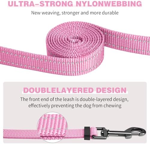 Kazazoo Hands-Free Dog Leash Adjustable Length 5-8 Ft,Waist & Crossbody Leash for Walking with Small Dogs Bichon Frisé & Teddy Reflective Strips, Ballistic Nylon, Waist Belt, Lightweight Pink - Image 4