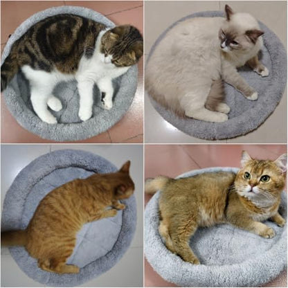 LESYPET Round Cat Bed for Cats Small Dogs, 19'' W×2'' H Cat Donut Beds for Indoor Cats Raised Pillow Pet Mat Non-Slip Bottom Machine Washable, Grey - Image 2