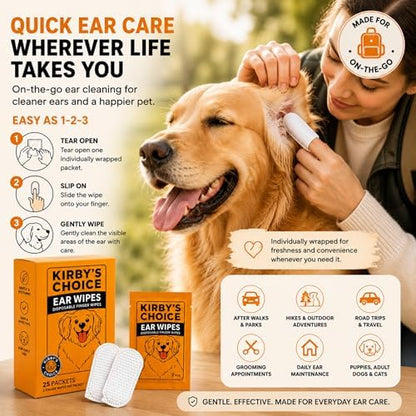 Kirby’s Choice Dog Ear Cleaning Finger Wipes – 50 Wipes, 25 Individually Wrapped 2-Packs | Dog Ear Wipes for Cleaning Dirt, Wax & Debris | Gentle No-Rinse Ear Cleaner for Dogs - Image 3