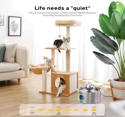 108oz/3.2L Stainless Steel Cat Water Fountain, Ultra-Quiet Pet Fountain with Water-Level Window, Dishwasher Safe, BPA-Free Automatic Water Dispenser for Cats and Dogs - Image 6