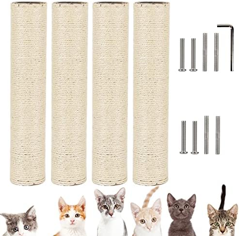 VCEPJH Cat Scratching Post Replacement for Indoor Cats 4Pcs 15.7in Cat Scratch Post Refill Pole Parts Sisal Rope Cat Furniture Protector with M8 Screws for Cat Tree Tower (White) by VCEPJH