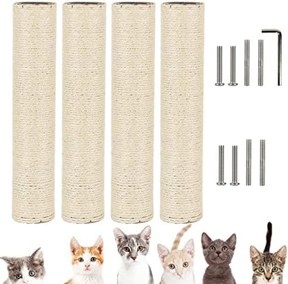 VCEPJH Cat Scratching Post Replacement for Indoor Cats 4Pcs 15.7in Cat Scratch Post Refill Pole Parts Sisal Rope Cat Furniture Protector with M8 Screws for Cat Tree Tower (White) by VCEPJH