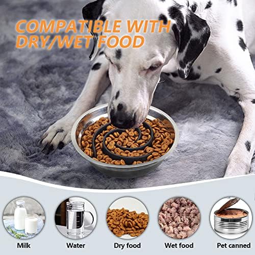 Slow Feeder Dog Bowls Insert, Animire Soft Silicone Slow Eating Dog Food Bowl for Small, Medium and Large Dogs, Compatible with Regular and Elevated Bowls - Image 2