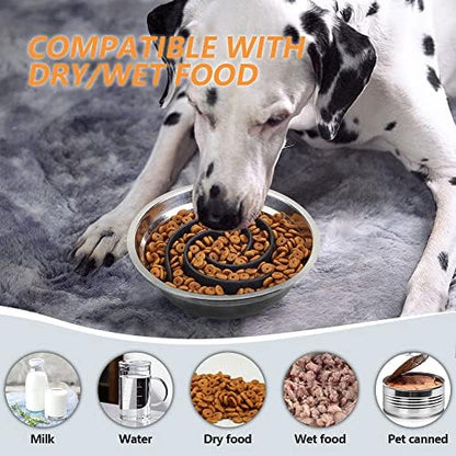 Slow Feeder Dog Bowls Insert, Animire Soft Silicone Slow Eating Dog Food Bowl for Small, Medium and Large Dogs, Compatible with Regular and Elevated Bowls - Image 2