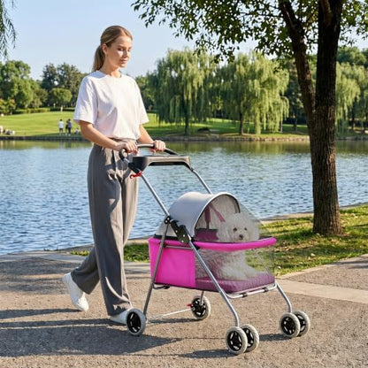 BestPet Foldable Pet Stroller for Small/Medium Dogs and Cats Up to 33 lbs - Image 2