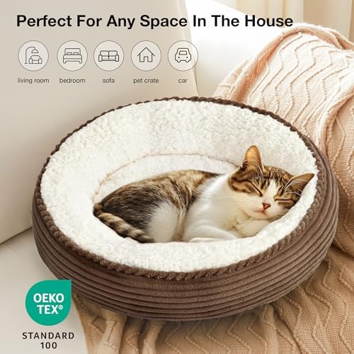 Love's cabin Round Donut Cat and Dog Cushion Bed, 20in Pet Bed for Cats or Small Dogs, Anti-Slip & Water-Resistant Bottom, Super Soft Durable Fabric Pet beds, Washable Luxury Cat Dog Bed Brown Stripe - Image 6