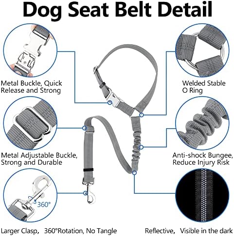 Plutus Pet Dog Seat Belt for Car Headrest, Reflective with Elastic Bungee - Image 2