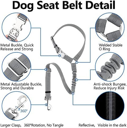 Plutus Pet Dog Seat Belt for Car Headrest, Reflective with Elastic Bungee - Image 2