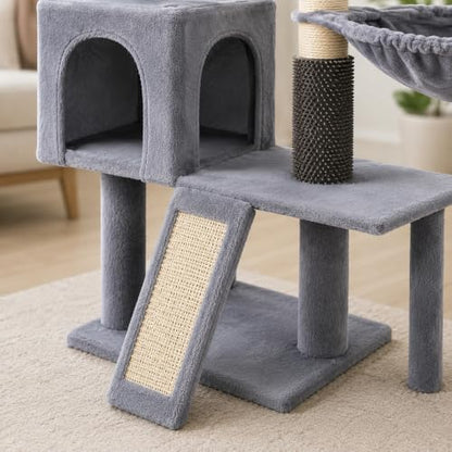 Smouatou Cat Tree with Cat Condo and Two Hammocks, Cat Tower with Scratching Posts and Scratching Pads Cat Toys, Grey - Image 5