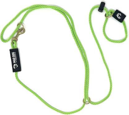 Mad Dog Products Hands Free Slip Dog Leash ¼” x 10’ Lime Signature Rope – Made in USA