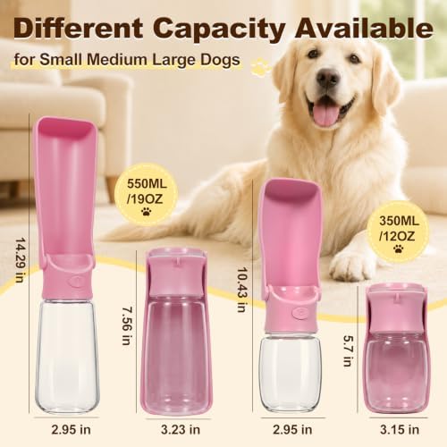 Foldable Dog Water Bottle, 19 oz Leak Proof Portable Dispenser (Pink) - Image 6
